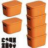 CNKHDZ Set da 6 contenitori con coperchio, contenitori impilabili con coperchio, contenitori in plastica per scaffali, cucina e bagno (Arancione, 25.5 * 18 * 15.4cm)