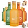 gouveo Set di 6 Bottiglie di Vetro 250 ml Classic Smerigliate Mix (0,25 l) con Tappi in Sughero con Testa in Legno - Bottiglie Vuote per Liquore, Sciroppo, Olio, Aceto e Decorazione