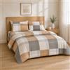 Homebliss Completo lenzuola 180x200+30 / 260x280 + 50x80 2PCS, Quadri Beige Grigio | Tessuto vellutato e traspirante, angoli elasticizzati fino a 30 cm sempre tesi, lavaggio in lavatrice e asciugatura rapida