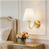 HYKISS Set Di Applique Murali Dorate Moderne Lampada Per Mobiletto Bagno In Ottone Spazzolato Con Paralume In Tessuto Bianco E Paralume In Lino Beige Per Camera Da Letto Soggiorno(bianca)