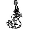 CREATCABIN Chitarra in Metallo Parete Decorazione Parete con Fiori Neri Strumenti Musicali Scultura in Ferro Battuto Boho Negozio Balcone Giardino Casa Soggiorno Decorazione Regali Interni 30x16.8cm