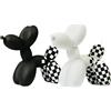 YOYUMI Scultura a forma di cane con palloncino a scacchi, statua in resina, decorazione per ufficio, per soggiorno, camera da letto, espositore da scrivania, 21*18*9 cm, set da 2 pezzi in bianco e nero
