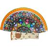 Planta Color Ventaglio in legno con bellissimo disegno stampato di mandala e con custodia realizzata in Spagna per proteggere il ventaglio. Include un magnete o portachiavi di costumi spagnoli (arancione bordo
