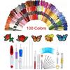 SUNREEK Set con 138 pezzi per ricamare, con penna con ago magico da ricamo, set di penne da ricamo, 100 fili colorati, per lavori di cucito fai da te, maglieria