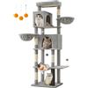 Feandrea Albero per Gatti Grande, Torre Tiragraffi Alto 190,7 cm, Multilivelli con 2 Grotte, 2 Cestini, 5 Graffiatoi, Autospazzola, Trespolo, Amaca, Grigio Tortora PCT183G01