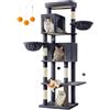 Feandrea Albero per Gatti Grande, Torre Tiragraffi Alto 190,7 cm, Multilivelli con 2 Grotte, 2 Cestini, 5 Graffiatoi, Autospazzola, Trespolo, Amaca, Grigio Scuro PCT183G02
