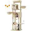 Feandrea Albero per Gatti Grande, Torre Tiragraffi Alto 190,7 cm, Multilivelli con 2 Grotte, 2 Cestini, 5 Graffiatoi, Autospazzola, Trespolo, Amaca, Beige Sabbia PCT183Y01