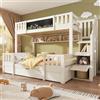 Cayipng Letto a Castello per Bambini 3 posti con Lavagna+Cassetto Estraibile, Letto bambini con Scala Portaoggetti,3 Vani Portaoggetti,Letto a Soppalco Salvaspazio 90x200+140x200 cm,Legno Massiccio,EN747