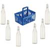 BuyStar Cestello portabottiglie 6 Scomparti per Bottiglie da 1lt con Manici + 6 Bottiglie Milly da 1lt in Vetro Cassetta Porta Bottiglie con Bottiglie di Vetro
