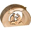 Kaltner Präsente - Presepe natalizio in legno con Giuseppe, Maria e Bambino in un tronco d'albero con corteccia del Sud Tirolo