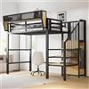 Huayz Letto a soppalco Lettino 90x200 cm, castello in metallo, scale, armadio, scaffalatura rimovibile, protezione anti-caduta, rete a doghe, senza materasso