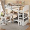 Dolamaní Lettino a soppalco 90 x 200 cm con divano e scrivania allungabile, letto per bambini con 3 cuscini e cuscini per divani, spazio di archiviazione e scaffali (bianco)
