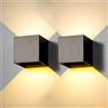 FUPE 2 Pezzi Applique da parete Esterno LED Lampada da Esterni Interno Moderno Nero 12W Bianco Caldo 3000K IP65 Lampade Muro Impermeabile Quadrata Alluminio su e Giù Regolabile Design Facile Da Installare