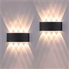 FUPE 2 Pack Lampada da Parete Esterno/Interno LED Applique da Esterni 16W 1600LM Up Down Lampada da Parete IP65 Impermeabile Moderno Lampade Muro Alluminio Bagliore su e giù (Nero 3000K luce caldo)