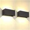 FUPE 2 Pezzi 25W LED Applique da Esterno/Interno Lampada da Esterni a Parete IP65 Impermeabile Moderno Alluminio Nero 3000K Bianco Caldo Applique per Esterno Luce da Parete Angolo di Luce Regolabile