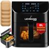 LEHMANN Friggitrice ad Aria 8 Litri, Air Fryer XXL con Inserto Divisorio per Doppio Scomparto, Finestra di Visualizzazione, 12 Programmi & Regolazione Manuale 76-200°C, Lavabile in Lavastoviglie