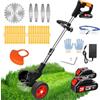 Quinitiles Decespugliatore a Batteria, 21V Tagliabordi a Batteria con 2 2.0Ah Batterie e 4 Tipi di Lame, Tagliaerba Elettrico Batteria Decespugliatori da Giardino con Rotelle Altezza Regolabile per Prati, Arbust