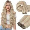 Easyouth Extension Capelli Veri Tessitura Sewing Extension Capelli Veri Colore Biondo Cenere Evidenziare Giallo Biondo 16 pollice/100g Hair Weft Tessitura Capelli Veri