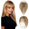 Elailite Hair Topper Donna Capelli Veri Clip 20g 25cm con Frangia Protesi Toupee Posticci Toupet Silk Lace 8x11cm Balayage Marrone Cioccolato/Biondo Scuro