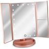 Navaris Specchio pieghevole per trucco a LED - specchio cosmetico ingranditore illuminato per make up con specchietti ingrandimento x2 x3 - oro rosa