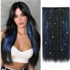 Sofeiyan Extension Capelli a Clip,50 cm Nero Extension Capelli Lisci con Blu Scuro Tinsel Capelli,Posticci Colorati Monopezzo per Tutta la Testa,Posticci Sintetici per Donne Quotidiano Feste
