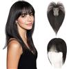 Elailite Hair Topper Donna Capelli Veri Clip 23g 35cm con Frangia Protesi Toupee Posticci Toupet Silk Lace 8x11cm #1B Nero Naturale