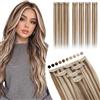 Elailite Extension Capelli Veri Clip Naturali 5 Ciocche Singole con Silk Lace 25cm 36g per Volume/Mèches #6P613 Marrone Chiaro/Biondo Chiaro