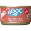 Adoc Completo e Bilanciato, Alimento Umido per Gatti Adulti, Filetti di Pollo con Patate Dolci, in Brodo, 24 Lattine da 80 g, Ingredienti Naturali, Senza Conservanti e Coloranti