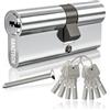 GANZTECH 40/50(90mm),Cromato Cilindro di serratura eccentrico,chiave con 8 chiavi a dimple orizzontali,cilindro di serratura europeo in lega di alluminio,installabile su qualsiasi porta.