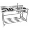 GrecoShop Lavello Cucina da Esterno in Acciaio Inox con Piano Cottura 4 Fuochi, Vasca con Gocciolatoio Reversibile, Fontana Inclusa, Mensola Inferiore e Tubo di Scarico, Cucina Outdoor 150 cm