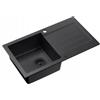 myQ Lavabo in granito | Dimensioni: 77 x 44 x 18,5 cm, colore: nero | PARIS 11 lavello da cucina singolo con scolapiatti e sifone manuale | per armadi a partire da 50 cm