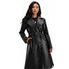 Fatto a mano Trench da festa in pelle di agnello nero casual cappotto da donna in pelle el...