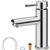 ECHOBUY Rubinetto Bagno Lavabo Miscelatore Monocomando Bagno con Tubo Collegamento da 60CM Acqua calda e fredda regolabile per Lavabo Installazione Facile Bathroom Washbasin Mixer Tap Stainless Steel