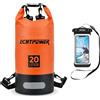 ECHTPower Dry Bag 5 l, 10 l, 20 l, impermeabile, con tracolla regolabile, striscia riflettente, sacchetto impermeabile per nuoto, barca, canoa, stand up paddling, Colore: arancione., 10 l, Fashion