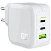 Green Cell Caricatore bianco GaN USB C 65W Green Cell - Caricatore con 2x USB-C PD 1x USB-A PowerDelivery QC 3.0 compatibile PPS Samsung AFC per iPhone iPad Samsung tavoletta Telefono cellulare Android