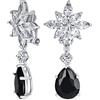 Bling Jewelry Cluster Floreale Stile Bridal Art Deco Aaa Cz Nero Bianco Dichiarazione Dangle Teardrop Chandelier Clip Su Orecchini Per Le Donne Simulato Onice Placcato Argento