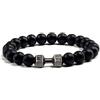 GAUEIOUR Braccialetto con manubri neri, braccialetto elastico con perline in pietra lavica vulcanica, in acciaio inox, gioielli per fitness, yoga, uomini e donne