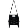 Jeamis Borsa a tracolla in pelle scamosciata con frange, Leo, Made in Italy, Modela, rivetti neri, 22x26x4 cm