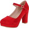 Lroey Reoly Scarpe Mary Jane da Donna con Tacco Largo, Pompe al Tallone Alto Punta Rotonda Fibbia Vestito Pumps con Plateau Eleganti Scarpe da Sera Bvwsnn Rosso Numero 44 EU