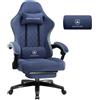 GTPLAYER Sedia da gaming GTPLAYER, rivestita in tessuto, con imbottitura a molle, sedia girevole ergonomica, sedia da gaming con poggiapiedi, capacità di carico fino a 150 kg, colore blu scuro