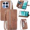 MOJIA Custodia Portafoglio per Xiaomi Redmi Note 14 PRO 5G / Poco X7 5G, Pelle PU Flip Cover per Telefono con Guscio Interno in TPU, Multifunzione Porta Carte con Cinturino Polso. Marrone