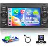 VECHTEL 8 CORE 6G+128G Autoradio Android 15 per Ford Focus Fiesta C/S-Max Transit Galaxy Mondeo Connect, 7'' HD IPS Touchscreen co Carplay Android Auto senza Fili GPS Wi-Fi USB Bluetooth FM RDS Camera