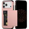 Nekiyo Tech Custodia Porta Carte per iPhone 17 Pro Max, Sottile Portafoglio Antishock Copertura Telefono Protettiva Doppio Strato con Slot Nascosto per Donne & Uomini 6,9 Pollici - Rosa