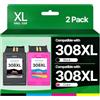 HALLOLUX Cartucce d'inchiostro 308XL nero e colori compatibili per HP 308e 308 cartucce d'inchiostro per stampanti HP Envy 6120 6520 6110e 6120e 6122e 6130e DeskJet 2910 2920 4320 (1 nero, 1 tricolore