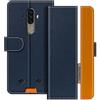 UOGNADGD Custodia in pelle a righe per Doogee S58 Pro - Blu | 5.71 Custodia portafoglio flip con blocchi di colore, chiusura magnetica, supporto e portacarte