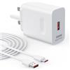 VUOHOEG SuperCharge USB da 100 W compatibile con Honor 400 300 200 100 90 Magic 7 6 5 4 Pro Lite V5 V3 Smart X7b X8a X8b X9b Pad 9 10 Spina caricabatterie rapido da parete per Huawei Mate 60 50 40 30 Pro con