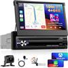 Motorsi 4GB RAM + 64GB ROM Wireless CarPlay Autoradio 1 Din Con Schermo, Motorsi Android Auto Schermo a Scomparsa Con Navigazione GPS, Bluetooth, FM/AM/RDS Radio, WiFi, Schermo Diviso + Telecamera Posteriore