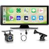 Hodozzy CarPlay e Android Auto Senza Fili, Hodozzy 10,26 Pollici Stereo Auto Portatile Bluetooth con IPS Schermo, Carplay Schermo con EQ/Controllo Vocale/AUX+Telecamera Retromarcia