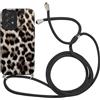 Xylota Cover per Samsung Galaxy A52 5G/A52 4G/A52s 5G 6,5'' con Cordino, Aesthetic Disegni Custodia con Regolabile Tracolla Laccio Collana, Silicone Bumper Custodie per Samsung A52s 5G, leopardata 03