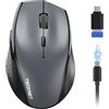 TECKNET Mouse Bluetooth, mouse wireless ricaricabile per computer portatile (Tri-Mode: BT 5.0/3.0+2.4G), 6400 DPI regolabile, grigio